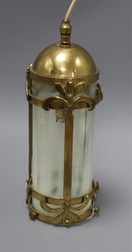 An Arts & Crafts brass and vaseline glass lantern height approx. 32cm